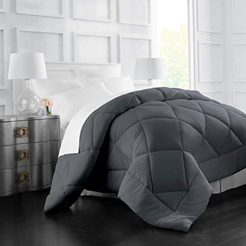 Italian Luxury Full/ Queen Size Comforter - 2100 Series Blanket, Down Alternative Insert w/ Corner Tabs - Home Bedding - 89"x89" Gray