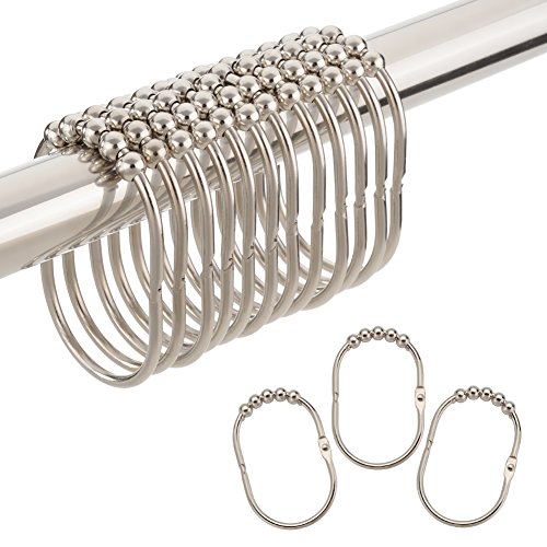 Amazer Shower Curtain Hooks Rings, Metal Wide Shower Curtain Rings Hooks for Bathroom Shower Rod, Polished Nickel, Set of 12