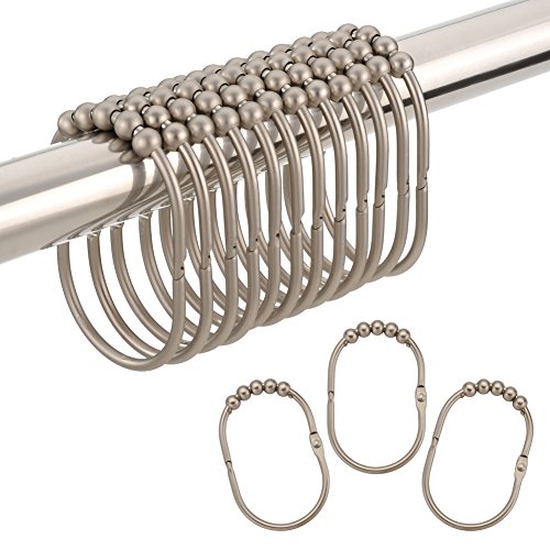Book Cover Amazer Shower Curtain Hooks Rings, Metal Wide Shower Curtain Rings Hooks for Bathroom Shower Rod Curtains, Matte Nickel, Set of 12