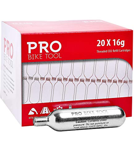 16g Threaded CO2 Cartridges - for All CO2 Bike Tire Inflators with Threaded Connection - Quick Air Refill for Bicycle Tires - Cartridge for CO2 Pump - Road or MTB Bikes.