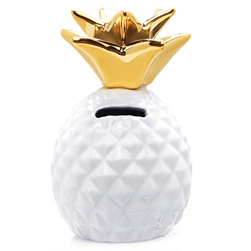 globlepanda Decorative Pineapple Piggy Bank Ceramic Pineapples Save Money Cans Money Boxes for Home Decoration Kid's Birthday Christmas Gift (White)