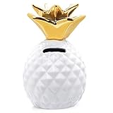 Pineapple Coin Piggy Bank Decorative Ceramic Pineapples Shaped Cans Cute Girls Piggy Bank for Pineapple Theme Party Decor Girls Kid's Children Adults Birthday Gifts (White)