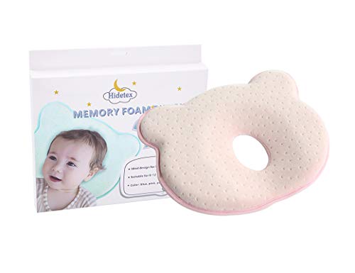 Hidetex Baby Pillow - Preventing Flat Head Syndrome (Plagiocephaly) for Your Newborn Babyï¼ŒMade of Memory Foam Head- Shaping Pillow and Neck Support (0-12 Months)(Pink)