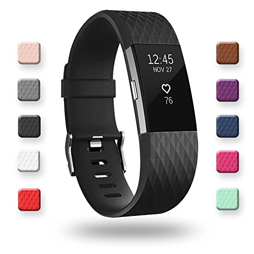 Book Cover POY Replacement Bands Compatible for Fitbit Charge 2, Special Edition Adjustable Sport Wristbands, Large Black