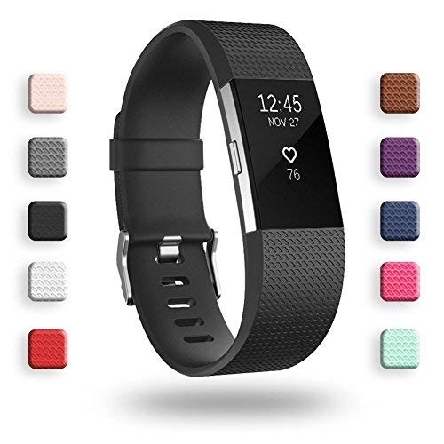 Book Cover POY Replacement Bands Compatible for Fitbit Charge 2, Classic Edition Adjustable Sport Wristbands, Large Black