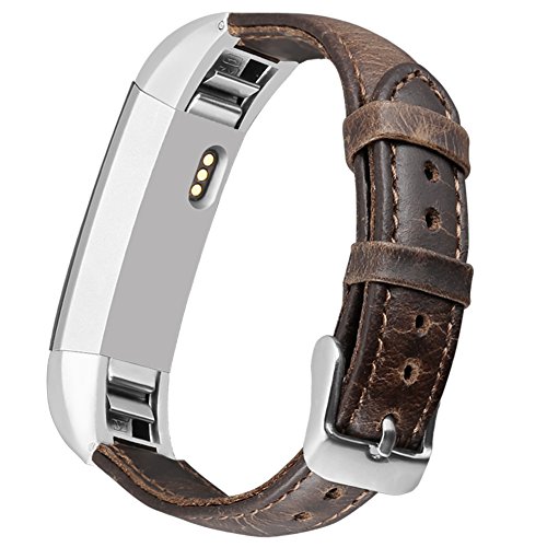 Book Cover UMAXGET Leather Band Compatible with Fitbit Alta (HR)/Ace Bands, Retro Genuine Leather Replacement Strap with Metal Buckle Compatible with Fitbit Alta (HR)/Ace Women Men