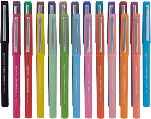 Book Cover AmazonBasics Ultra Fine Point Permanent Marker, Assorted Colors, 24 Count