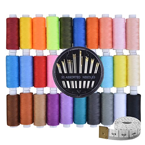 Book Cover Paxcoo 30 Assorted Color Polyester Sewing Thread Spools 250 Yards Each with Sewing Needles and Soft Measuring Tapes