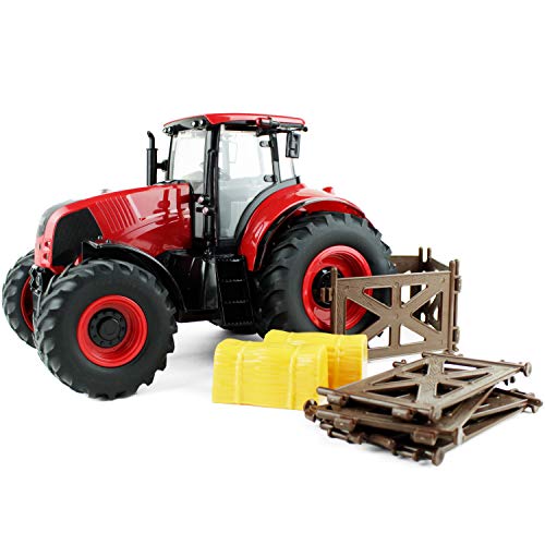 Book Cover Boley Red Farm Tractor Toy - Farm Tractor Car with Hay Bales and Barn Gates - Lights Up and Makes Sounds