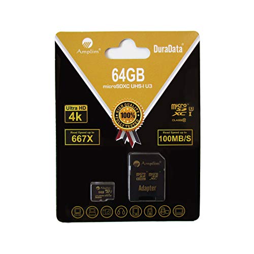 64GB Micro SD SDXC V30 A1 Memory Card Plus Adapter Pack (Class 10 U3 UHS-I Pro MicroSD XC) Amplim 64 GB Ultra High Speed 667X 100MB/s UHS-1 TF MicroSDXC 4K Flash - Cell Phone, Drone, Camera