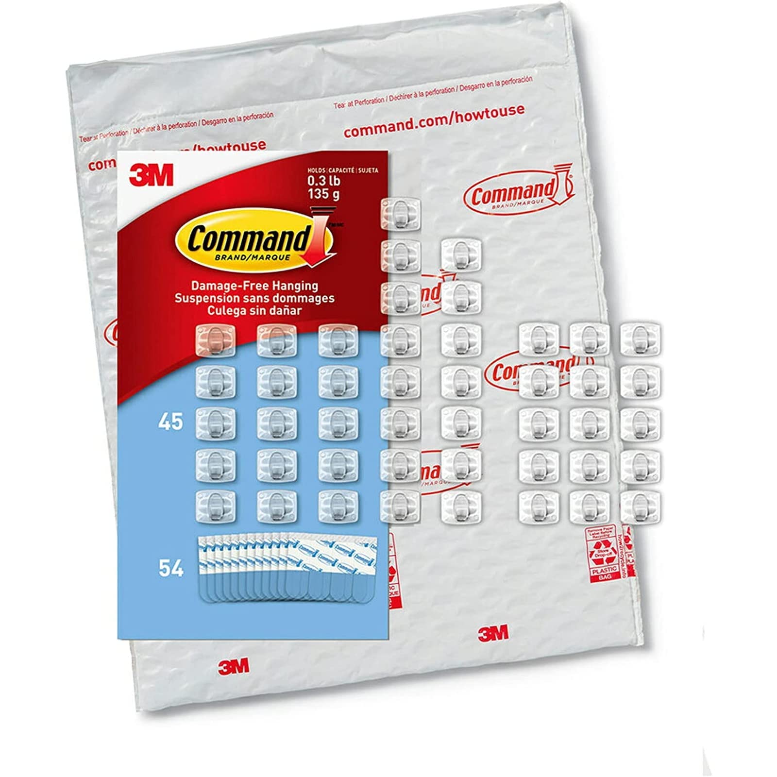 Command Clear Mini Light Clips, 45 Clips, 54 Strips - Easy to Open Packaging, Decorate Damage-Free