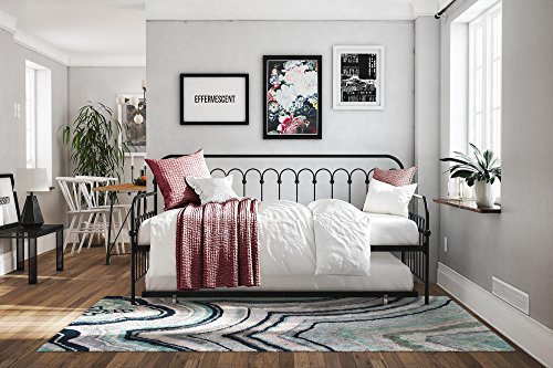 Book Cover Novogratz Bright Pop Twin Metal Daybed and Trundle, Stylish & Multifunctional, Built-in Casters, Black