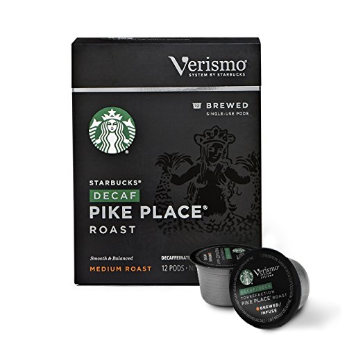 Starbucks Verismo Decaf Pike Place Roast Brewed Coffee Single-Serve Verismo Pods, Medium Roast, 6 boxes of 12 (72 total Verismo pods)