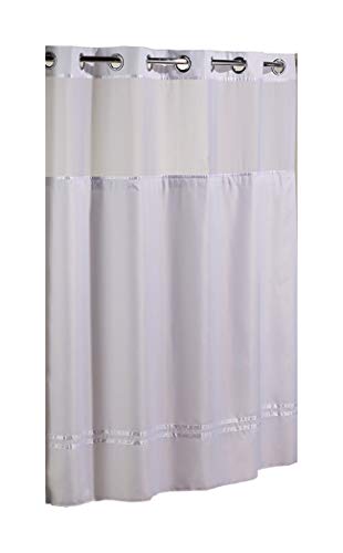 Book Cover Hookless HBH40MYS0101SL77 Escape Shower Curtain With Snap-In Liner, White With White Stripe, 71