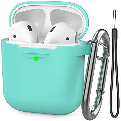 Book Cover AhaStyle AirPods Case Cover Premium Silicone Protective Cover Skin Accessories [Hand Strap Included] Compatible with AirPods 2 & 1ï¼ˆMint Greenï¼‰