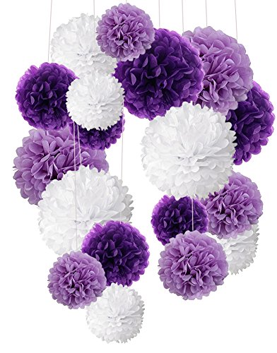 Recosis pack of 18,Â tissue paper, pompoms flowers, ball, decoration paper kit for birthday, wedding, baby shower, parties, main decorations or party decoration