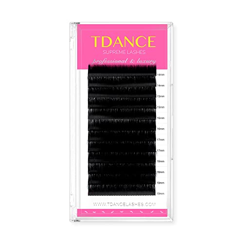TDANCE Premium C Curl 0.07mm Thickness Semi Permanent Individual Eyelash Extensions Silk Volume Lashes Professional Salon Use Mixed 14-19mm Length In One Tray (C-0.07,14-19mm)