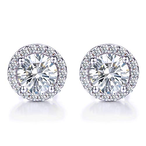 Pegaffi 925 Sterling Silver Round Cubic Zirconia Halo Stud Earrings for Women