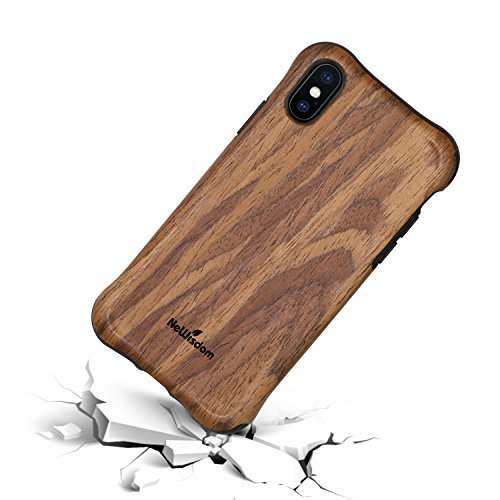 iPhone X xs Case Wood, NeWisdom Phone Case iPhone 10 10s Shock Proof Heavy Duty Wood Grain TPU Rubber Hybrid Unique Design Case Cover for Apple iPhone X Xs - Sandal