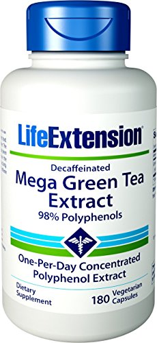 Life Extension Decaffeinated 98% Polyphenols Mega Green Tea Extract, 180 Count