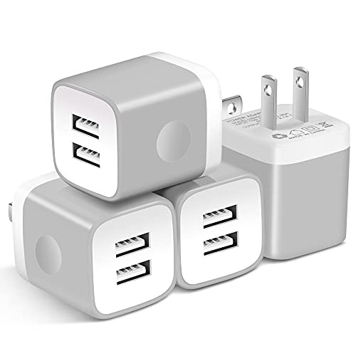 Book Cover USB Wall Charger, X-EDITION 4-Pack 10.5W/2.1A Universal 2-Port USB Wall Plug Power Adapter for Phone X, 8/8 Plus 7/7 Plus, 6/6 Plus 6S, Pad, Samsung Galaxy S5 S6 S7 Edge, Nexus, LG (Gray)