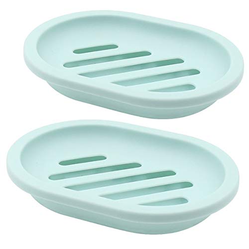 Book Cover TOPSKY 2-Pack Soap Dish with Drain, Soap Holder, Soap Saver, Easy Cleaning, Dry, Stop Mushy Soap (Green)