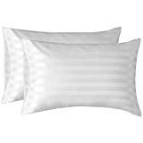 Bedsure Two-Pack Satin Pillowcases Set for Hair Cool and Easy to WASH Queen Size 20x30 Striped Silver Grey with Envelope Closure