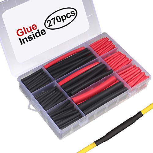 Book Cover 270pcs 3:1 Dual Wall Adhesive Heat Shrink Tubing Kit, 5 Sizes (Diameter): 3/8, 1/4, 3/16, 1/8, 3/32 inch, Marine Wire Cable Sleeve Tube Assortment with Storage Case for DIY by MILAPEAK (Black & Red)
