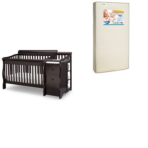 Book Cover Delta Children Princeton Junction Convertible Crib N Changer, Dark Chocolate with Twinkle Stars Supreme Crib and Toddler Mattress