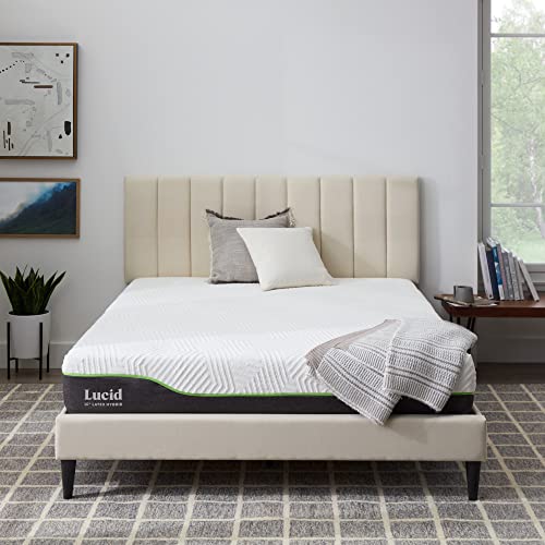 LUCID 10 Inch Latex Hybrid Mattress - Responsive Latex Foam and Encased Springs - Medium Firm Feel - Motion Isolation - Edge Support - Gel Infused - Pressure Relief - Bed in a Box - King Size