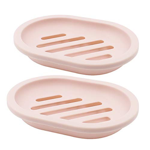 Book Cover TOPSKY 2-Pack Soap Dish with Drain, Soap Holder, Soap Saver, Easy Cleaning, Dry, Stop Mushy Soap (Pink)