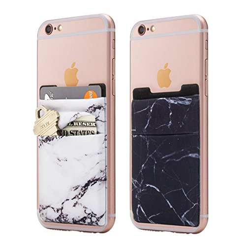 Cardly (deux) bâton de téléphone cellulaire de marbre extensible sur le support de carte de portefeuille de téléphone poche pour iPhone, Android et tous les smartphones.(Blanc noir)