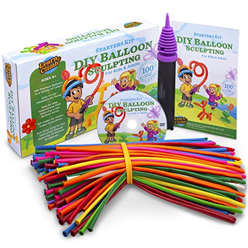 DIY Balloon Animal Kit for beginners. Twisting & Modeling balloon Kit 30 + Sculptures,100 Balloons for balloon animals, Pump, Manual + DVD. Party Fun Activity/Gift for, Teens Boys and Girls.
