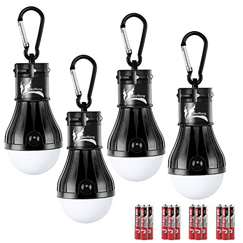 DealBang Battery Operated Hanging Tent Light Bulbs Compact LED Camping Night Light (Pack of 4,Blue+Yellow+Red+Green)