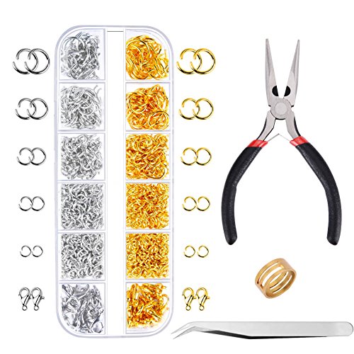 Book Cover Paxcoo 1200Pcs Open Jump Rings and Lobster Clasps Jewelry Findings Kit with Pliers for Jewelry Making (Silver and Gold)