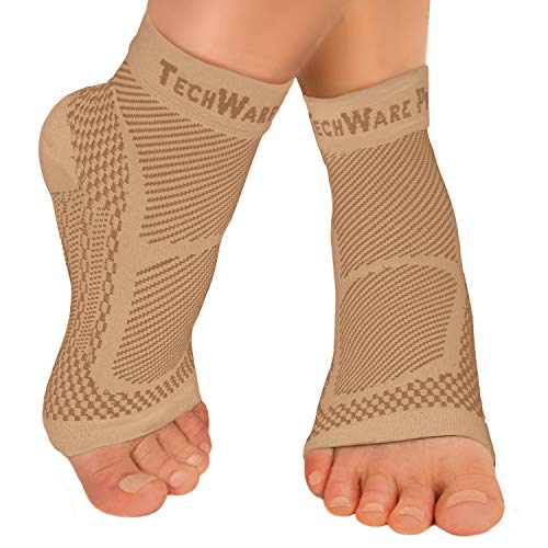 TechWare Pro Ankle Brace Compression Sleeve - Relieves Achilles Tendonitis, Joint Pain. Plantar Fasciitis Foot Sock with Arch Support Reduces Swelling & Heel Spur Pain. (Beige, L / XL)