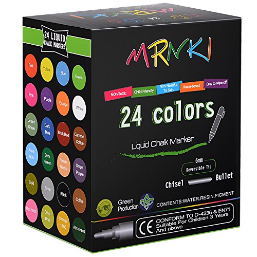MRNKI Liquid Chalk Markers 24 Color Branch Erasable Chalk Marker for Kids with Smooth Boards and More