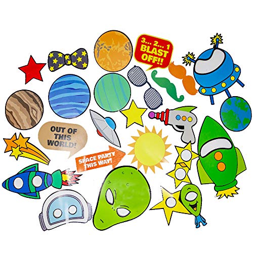 Space Photo Props (32 Pieces) for Photo Booths, Kids Birthdays, School Parties, Science Fairs and More! Our Space Photo Booth Party Favors are Pre-Made (Not DIY) for Your Convenience!
