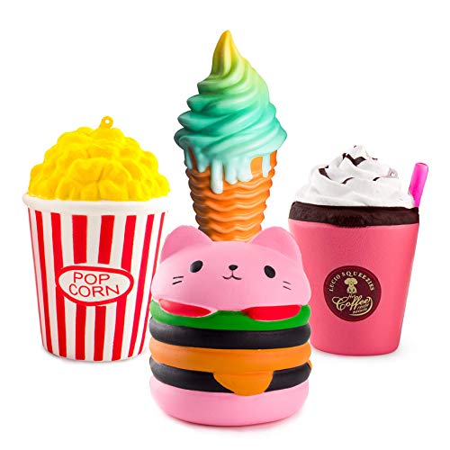 Book Cover WATINC Kawaii Random 3pcs Hamburger&Popcorn Set Squeeze Toys Sweet Scented Vent Charms Kid Toy Hand Toy, Stress Relief Toy , Decorative Props Doll Gift Fun Large (Pink ham&pop Corn)