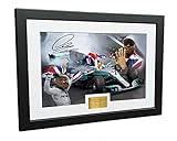 A4 12x8 Signed Lewis Hamilton - 4 Times World Champion Celebration Edition - Mercedes-AMG Petronas - Autographed Photo Photograph Picture Frame Motor Sport Formula 1 F1 Gift