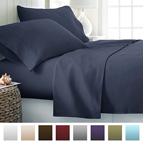 Beckham Hotel Collection 1500 Series Luxury Soft Brushed Microfiber Bed Sheet Set Deep Pocket - Full - Navy Blue