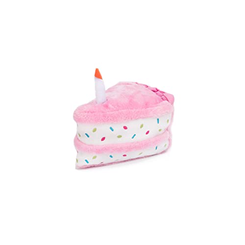 Birthday Cake Plush Toy with Squeaker for Dogs by Zippy Paws (Pink)