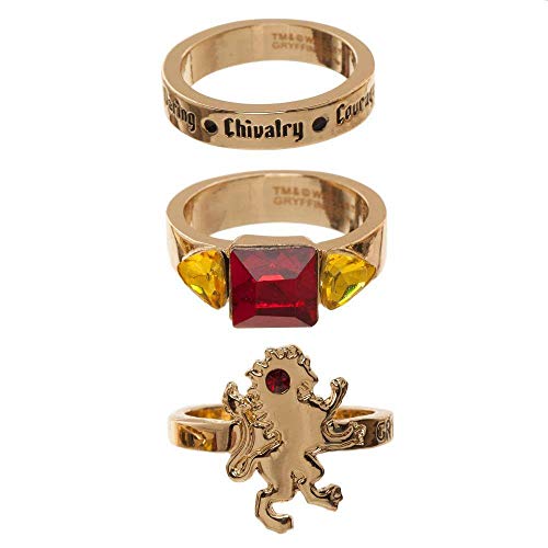 Harry Potter Houses 3 Pack Jeweled Ring Set in Gift Box Gryffindor Huffelpuff Slytherin Ravenclaw (Gryffindor)