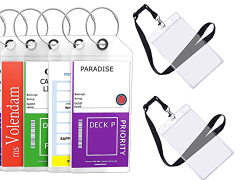 Cruise Luggage Tags | Compatible with All Cruise Lines | E-tag Holders Zip Seal & Steel Loops, Thick PVC | ID Badge | Waterproof, Clear Cruise Tags