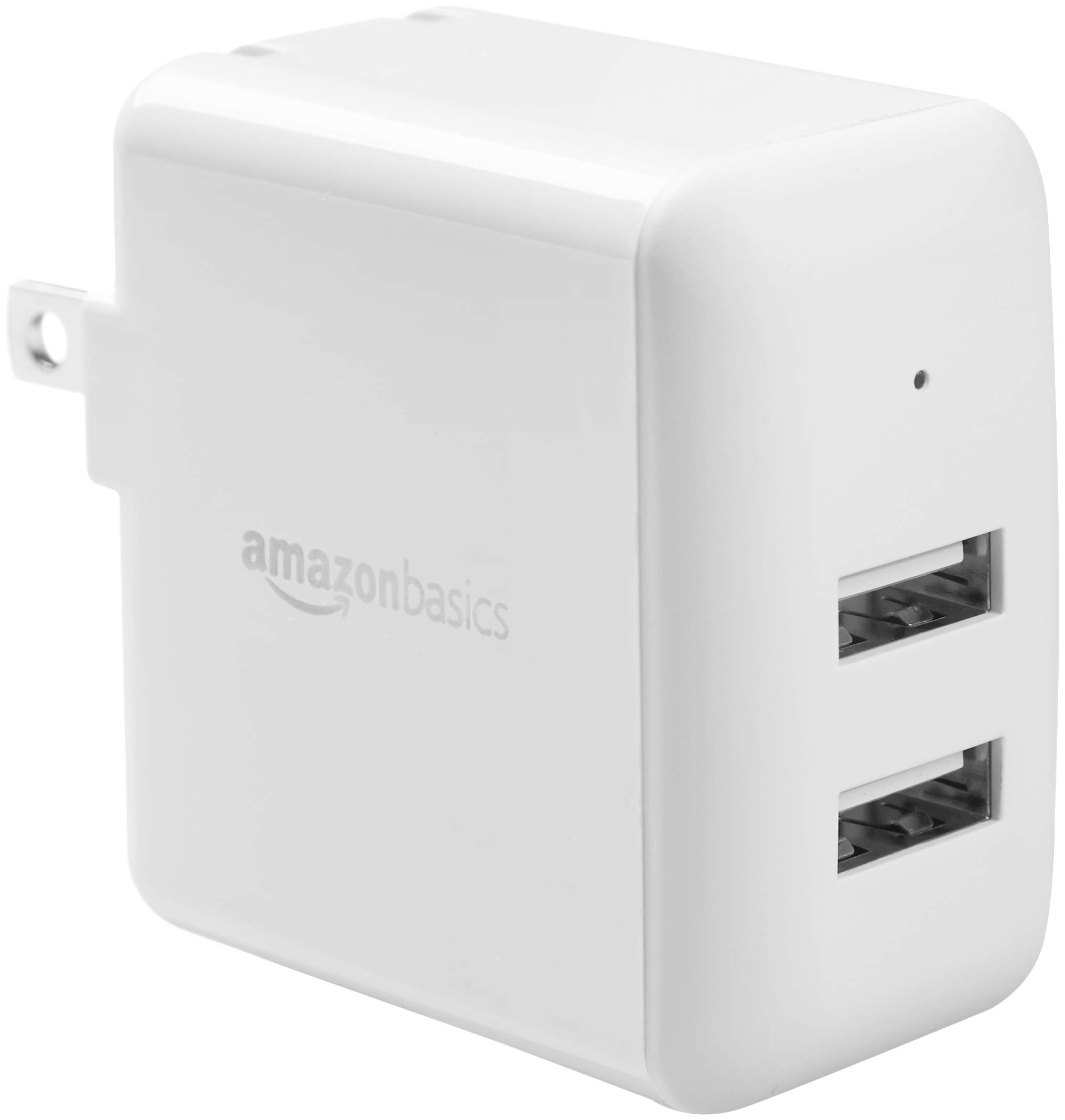 Amazon Basics 24W Two Port USB-A Wall Charger (2.4 Amp per port) for Phones (iPhone 14/13/12/11/X, Samsung, and more), White White Dual Port
