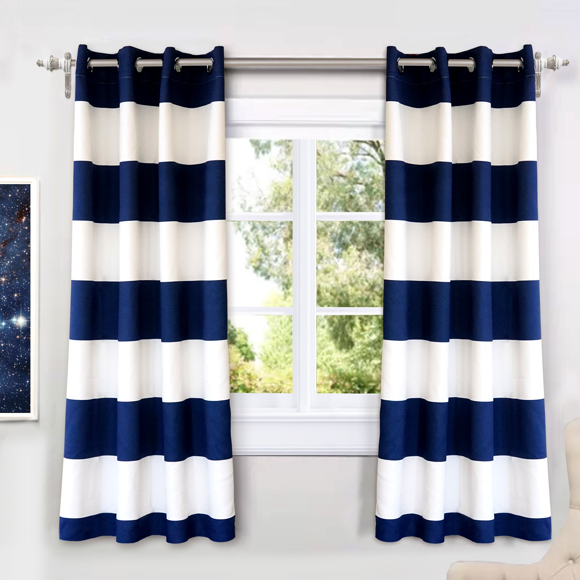 Book Cover DriftAway Mia Stripe Room Darkening Grommet Unlined Window Curtains 2 Panels Each 52 Inch by 63 Inch Navy Navy 52