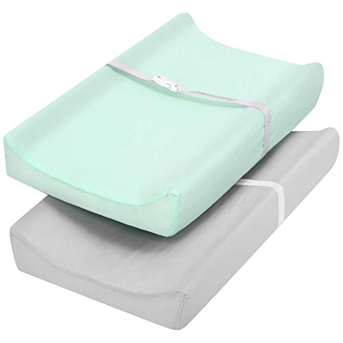 Book Cover TILLYOU Jersey Knit Ultra Soft Changing Pad Cover Set, Unisex Diaper Change Table Sheets for Baby Boys Girls, Fit 32