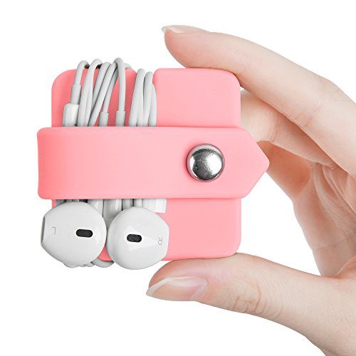 ELFRhino Cord Organizer Earbuds Holder Earphone Wrap Earphones Organizer Headset Headphone Earphone Wrap Winder Cord Manager Cable Winder Pink