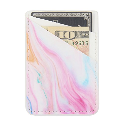 uCOLOR Phone Card Holder PU Leather Wallet Pocket Credit Card ID Case Pouch 3M Adhesive Sticker on Phone Samsung Galaxy Android Smartphones(fit for 4.7" Phone or Above) (Pastel Marble)