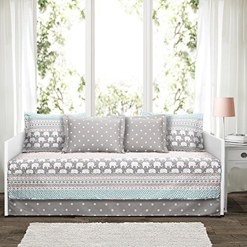 Book Cover Lush Decor Pink-and-Turquoise Elephant Striped 6-Piece Daybed Cover Bed Set, Pink & Turquoise